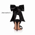 thumbnail image 3 of Black silk satin ankle wrap big bow stiletto heels for women sexy elegant open round toe high heels, wedding prom bachelorette cocktail party evening dress, 3 of 7