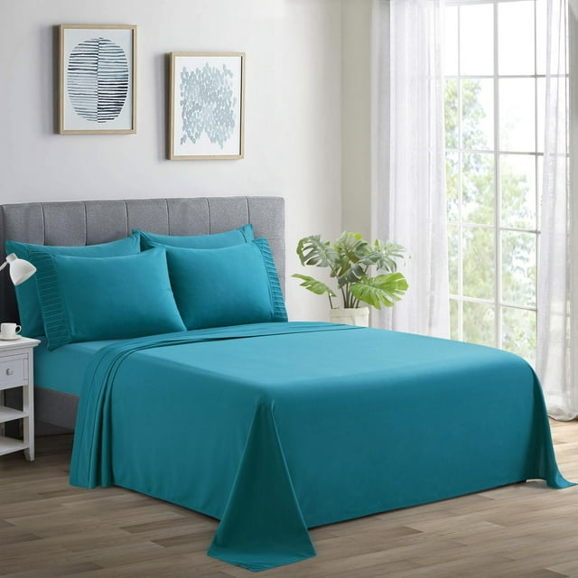 Teal Marina Decoration bamboo rayon sheet set with deep pockets and silky texture displayed on bed in modern bedroom