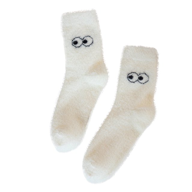 MZXELPRJD Chaussettes Invisibles Femmes Automne Hiver Chaussettes Tube Yeux Mignons Chaussettes en Peluche Mode Chaussettes Décontractées, Chaussettes de Compression Cheville pour Femmes Blanc
