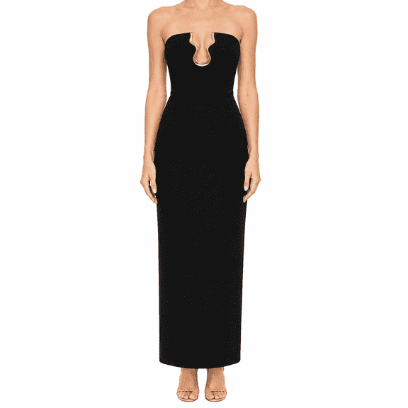 Women's Black Strapless Cutout Bodycon Maxi Dress Formal Evening Dress