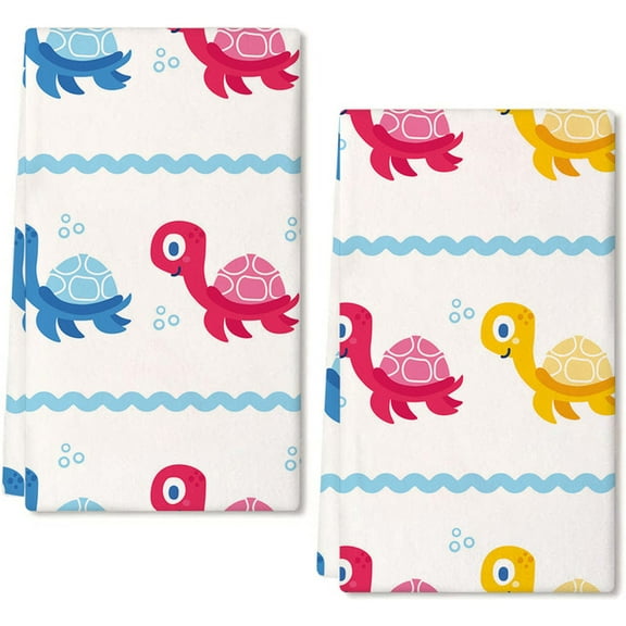Eveokoki 2 Pcs Beach Kitchen Towels Cute Sea Animal Turtle Dish Towel Set Ocean Animal Themed Hand Towels Soft Dish Towels for Kitchen Decorative Absorbent Tea Towels for Bathroom