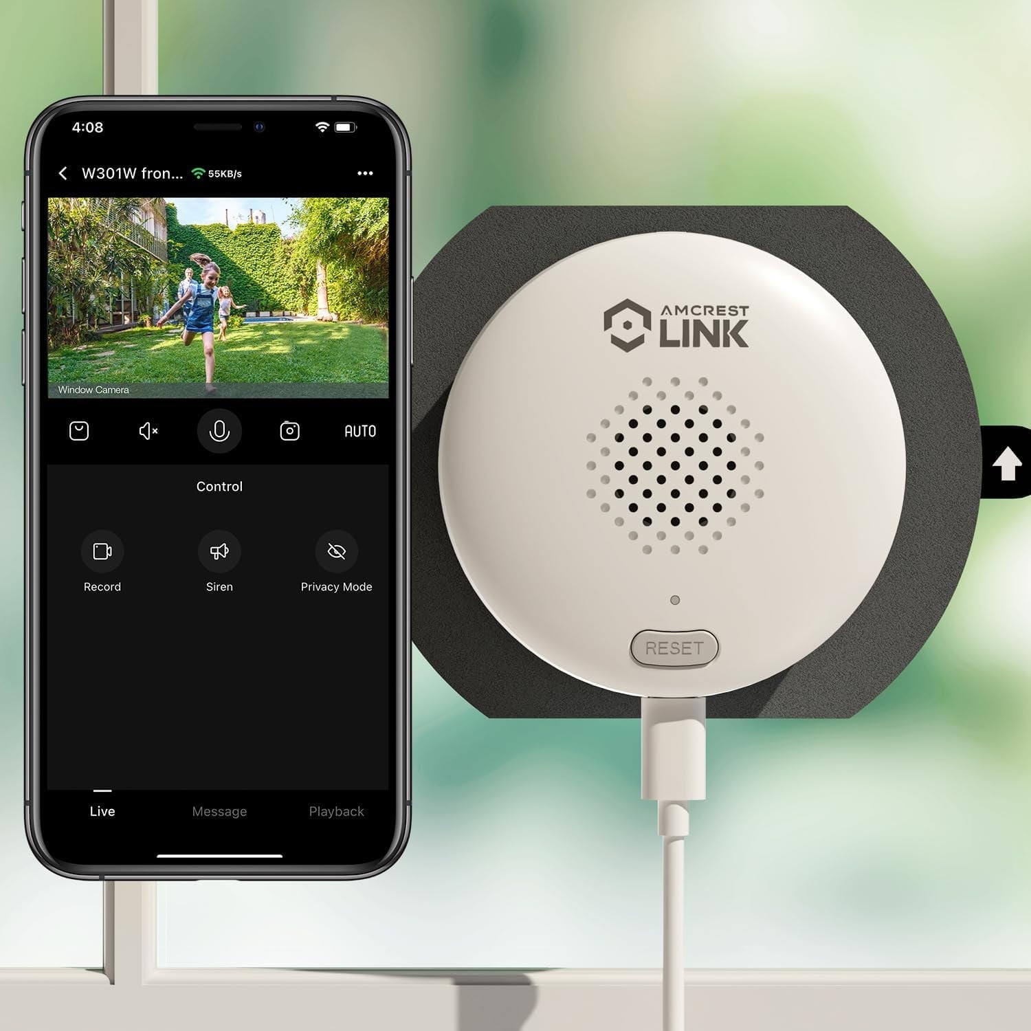 Amcrest Link 3MP 2K Window Camera, 2.4GHz&5GHz WiFi Indoor Camera, AI Human & Motion Detection, Wide Angle 100° FOV, Night Vision, 2-Way Audio, Wired Power, Supports MicroSD upto 128GB, AL-W301W
