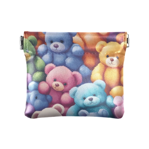JIALIOU Leather Coin Purse Pouch No Zipper Small Colorful Bear Toy Makeup Bag for Women Men Cosmetics Jewelry 4.3x3.7 inch