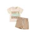 thumbnail image 2 of Elippeo Baby Boy 2 Piece Summer Outfit 6 12 18 24 Months 3 Years Letter Print Round Neck Short Sleeve Tops Elastic Waist Shorts Toddler Set, 2 of 9
