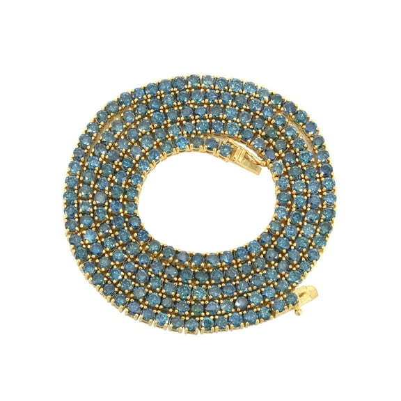 Mens Blue Diamond Gold Tennis Chain