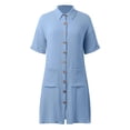 thumbnail image 5 of T shirt Dress with Pockets Womens Button Down Shirt Dress Summer Shorts Sleeve Cotton Linen Casual Midi Dress, 5 of 6