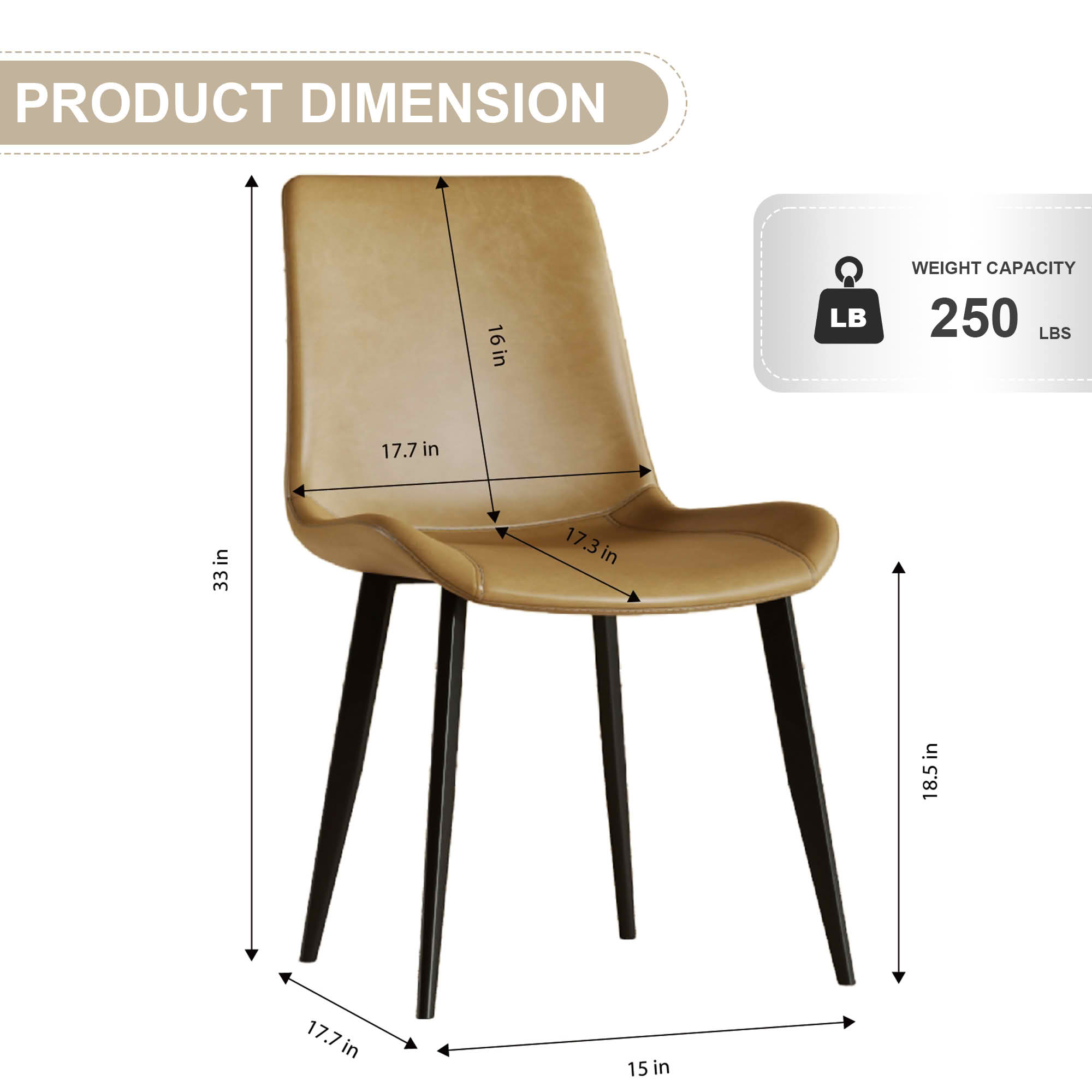 MAYEERTY Modern Dining Chair Set of 4, Brown PU Leather Seats & Black Carbon Steel Legs, for Home, Restaurant & Conference Room