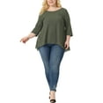 thumbnail image 2 of Agnes Orinda Plus Size Blouse for Women Waffle 3/4 Sleeve Round Neck Lace Panel Loose High Low Hem Tops 4X Army Green, 2 of 6