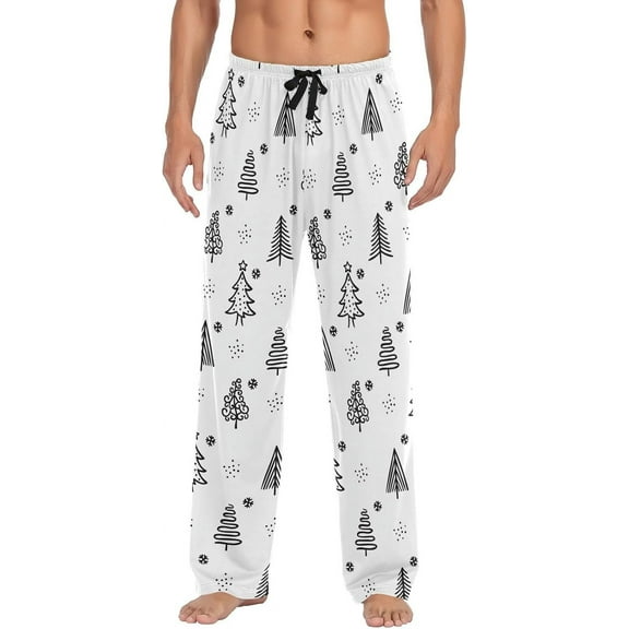 Top-kevin White Black Christmas Tree Pajama Pants Vintage Snowflakes Men's Pajama Bottoms Lounge Sleepwear PJs Sleep Pants