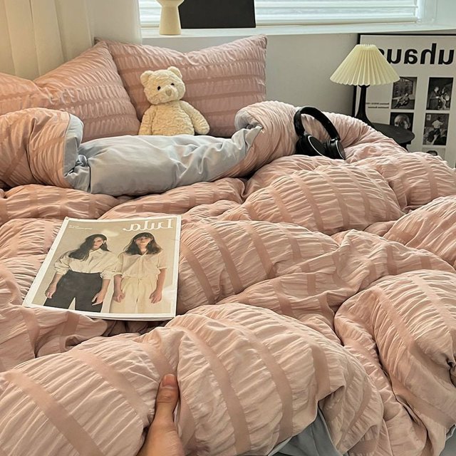 Luxury White Ruffled Seersucker Duvet Cover Soft Solid Color Bedding Set With Bed Sheet Pillowcases Single Queen King Size FGS