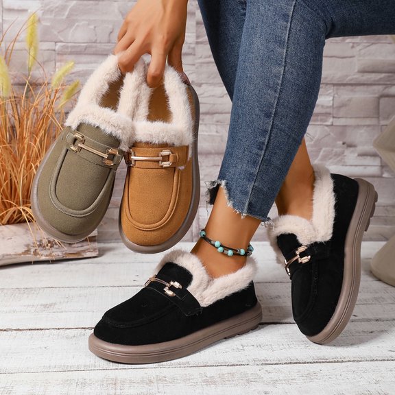 Hinvhai Women's Moccasins Loafers Warm Plush Moccasins Flat Driving Shoes Round Toe Comfortable Business Casual Work Shoes Green 9(42)