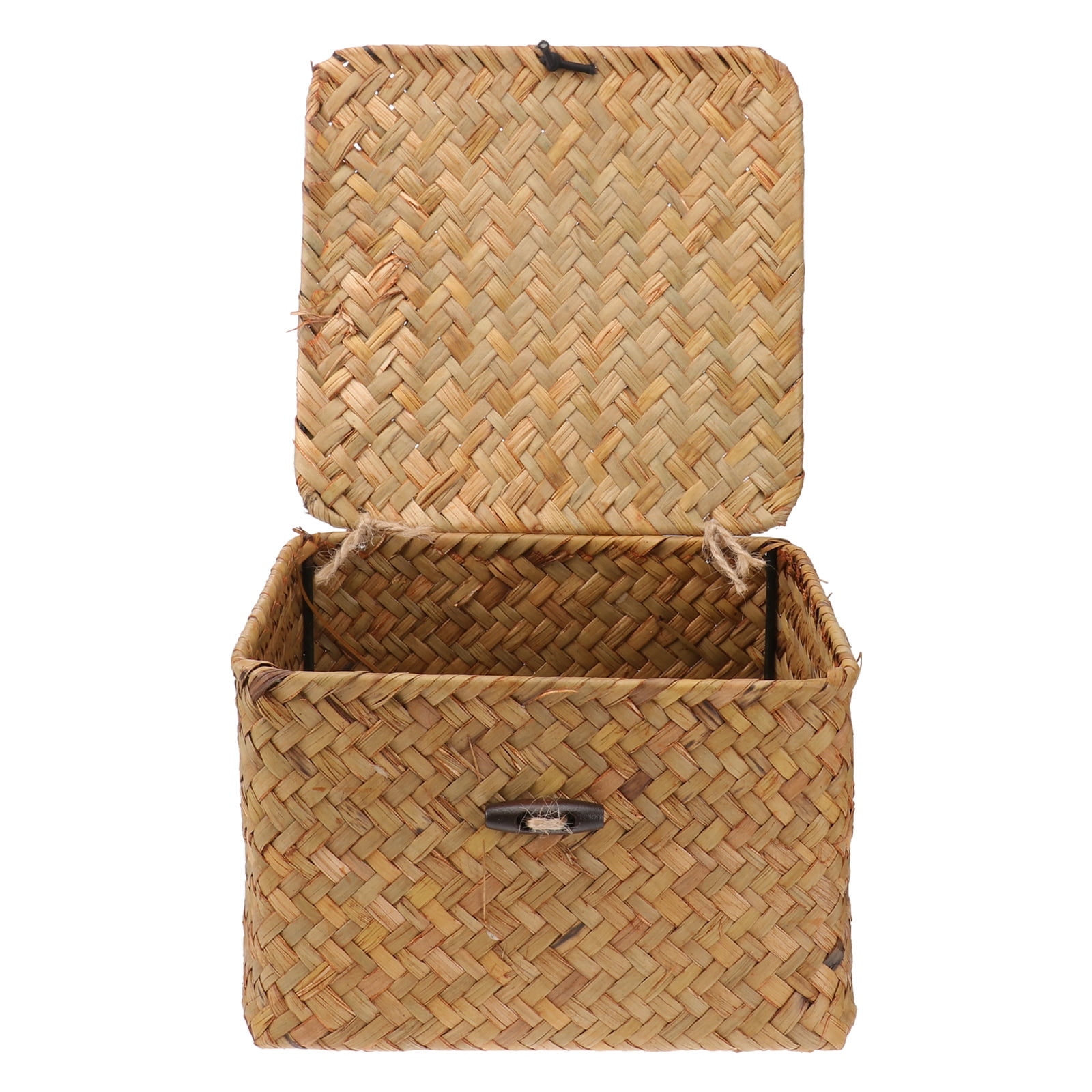 EeaseCA Straw Plaited Box Square Literary Tea Box Storage Holder