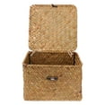 thumbnail image 4 of ColoMX Canasta de almacenamiento de ratán con botón Tapa cuadrada Bins de almacenamiento de mimbre Caja con la cubierta Organizador Decoración de la mesa del hogar (pequeño), 4 of 7