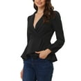 thumbnail image 4 of INSPIRE CHIC Women's Peplum Tops Long Lantern Sleeve Elegant Wrap V Neck Office Blouse S Black, 4 of 6