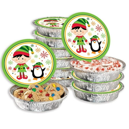 Round Mini Tin Box - Christmas Food Foil Containers with Festive Lids – Round Aluminum Containers, Set of 24 – Ideal for Baking, Gifting and Storing Holiday Food, Treats, Leftovers and Cookies – Tins Measure 7” x 5”