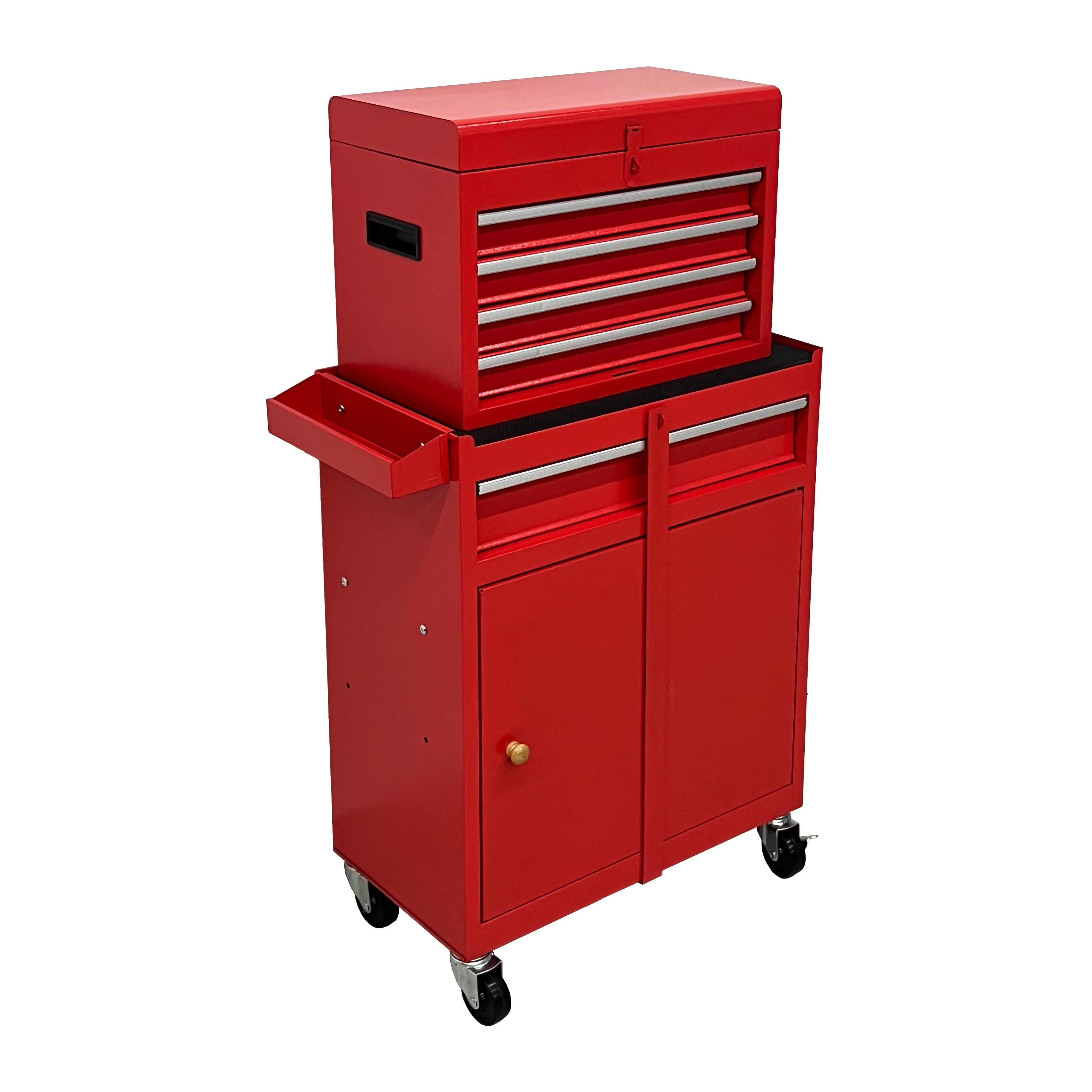 5 Drawer Rolling Tool Chest, Metal Tool Storage Cabinet with Detachable Top, Sliding Drawers, Lockable Wheels and Lock‑System, Tool Cart Organizer for Garage Workshop, Red