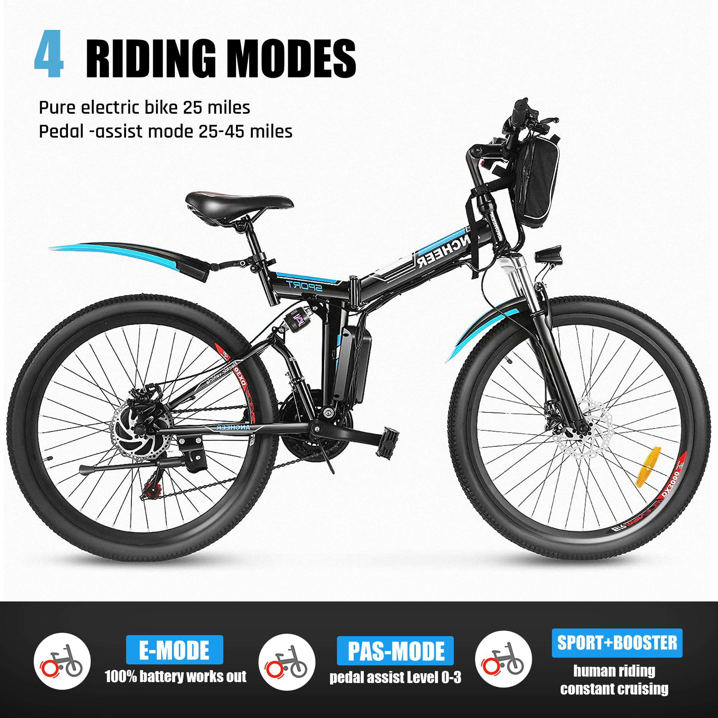 Details about   26" Folding Electric Bike Mountain Bicycle EBike SHIMANO 21-Speed 36V Li-Battery 