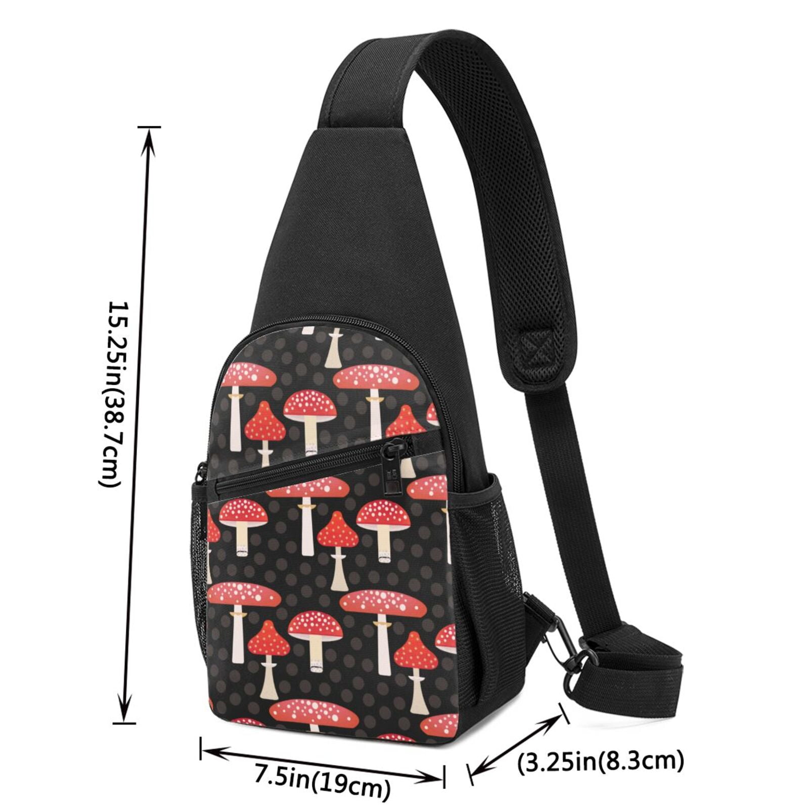 Xecao's Forest Mushrooms Print Sling Bag: A Versatile Chest, Shoulder, and Crossbody Backpack for Casual Days Out, Perfect for Both Men and Women