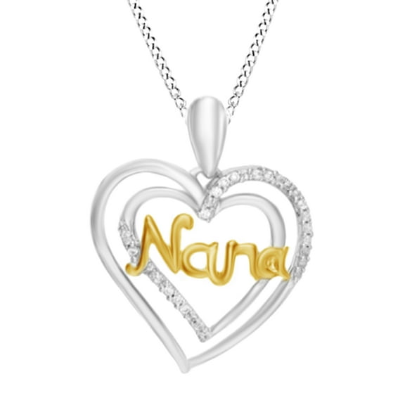 AFFY Natural Diamond Accent "Nana" Double Heart Chain Pendant Necklace in 925 Sterling Silver