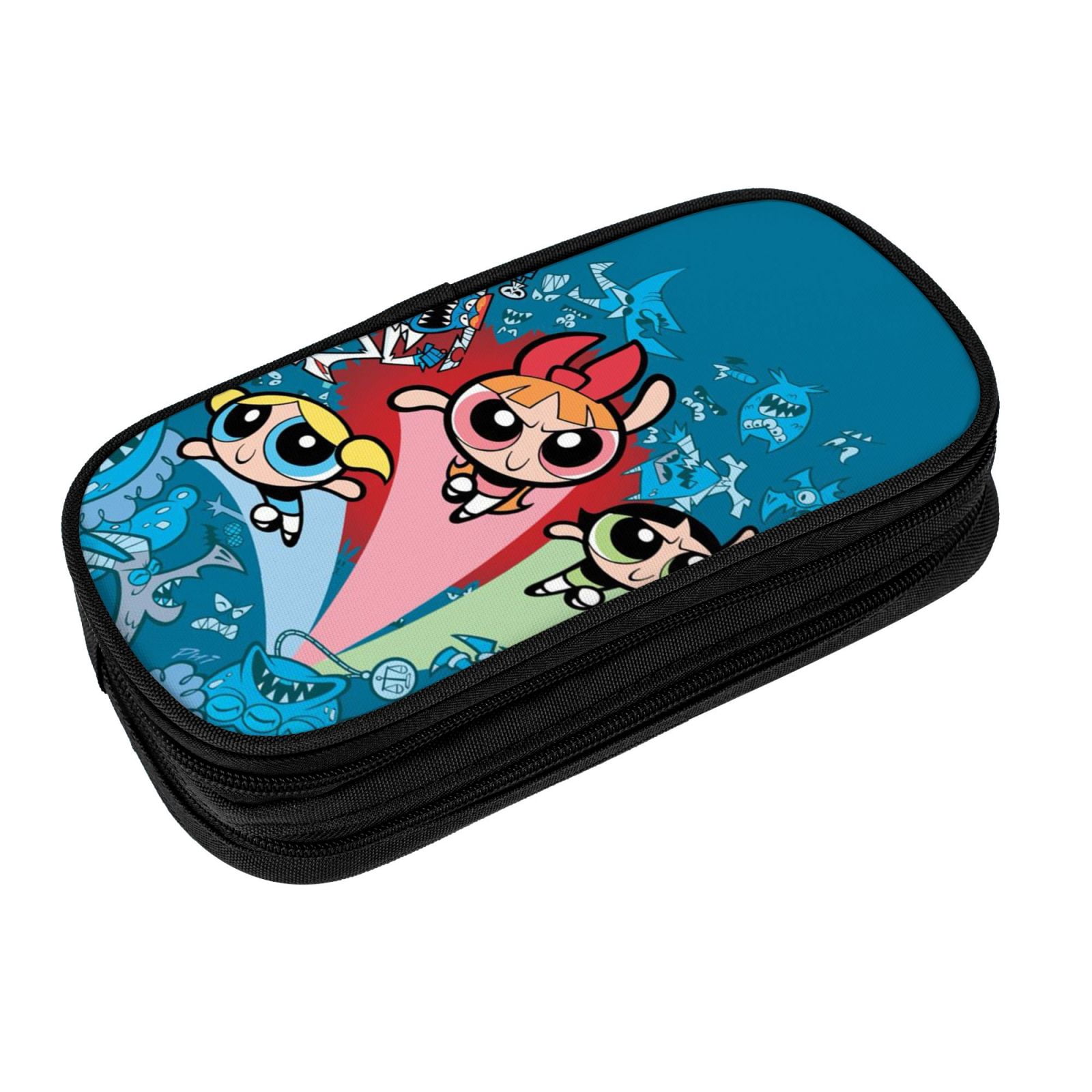 The Powerpuff Gi-rls Pencil Case Large Capacity Pencil Pouch Penbag Office Stationery Organizer Travel Makeup Bag Black