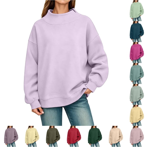 CAIVO Women's Mock Neck Sweatshirt Oversized Long Sleeve Loose Fit Casual Solid Color Pullover Tops Relaxed Fit Fall Streetwear