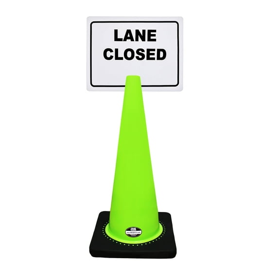 RK-Safety 28" Lime Cone, Black base without Reflective Tape, Plus Cone Sign 15 "Lane Closed", (Cone-2 ea Cone Sign-2 ea)