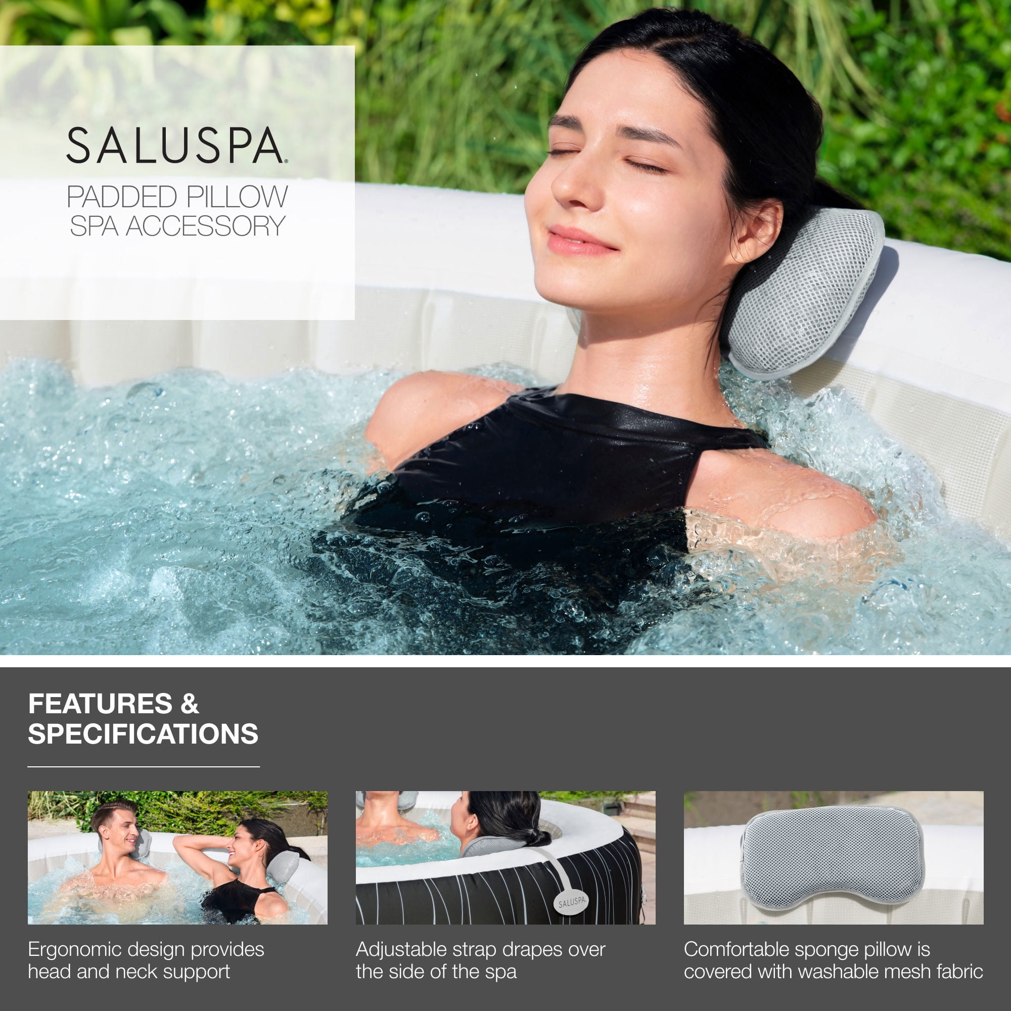 Bestway SaluSpa AirJet Inflatable Square Hot Tub with 6 Seat & 3 Pillow