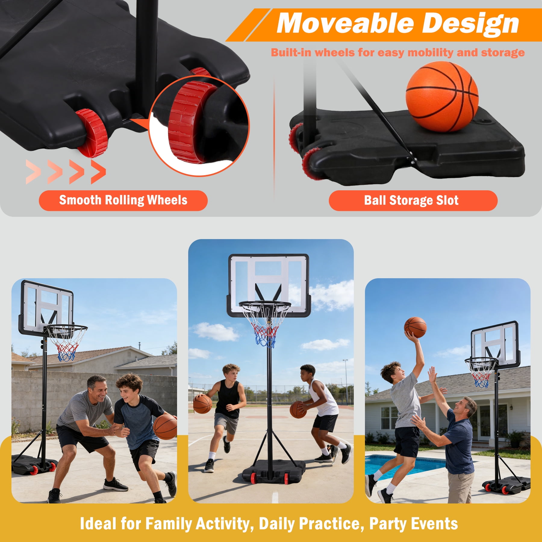 ZenSports 7.2-9.2ft Basketball Hoop System Height Adjustable PVC Backboard for Adult Kids