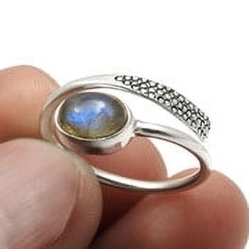 Natural Labradorite Solid 925 Silver Cocktail Wedding Ring Jewelry Size 8