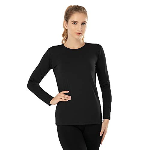 MANCYFIT Thermal Top for Women Fleece Lined Shirt Crew Neck Base Layer Black 