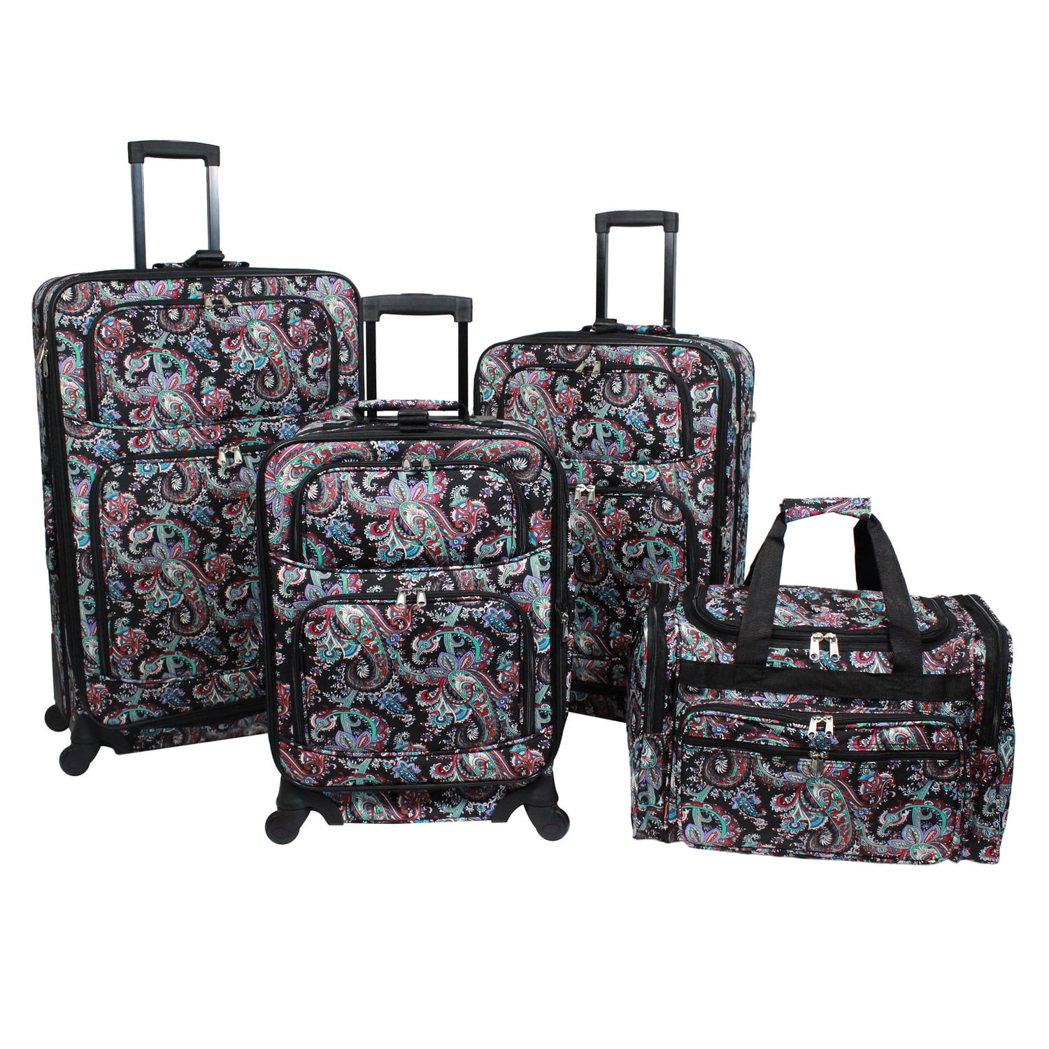 World Traveler 4Piece Rolling Expandable Spinner Luggage Set Paisley