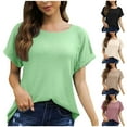 thumbnail image 7 of Lovskoo Summer Tops for Women 2024 Round Neck Short Sleeve Solid Color Spring Trendy Casual Loose Top Red, 7 of 7