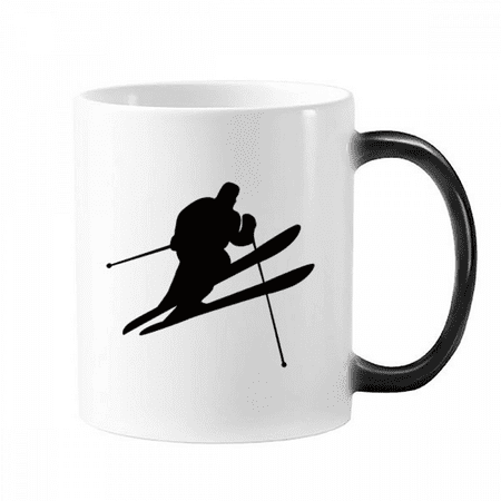 

Skiing Winter Sport Black Outline Changing Color Mug Morphing Heat Sensitive Cup With Handles 350 ml