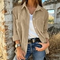 thumbnail image 6 of AherBiu Corduroy Shacket for Women Button down Shirt Lapel Collared Open Front Vintage Long Sleeve Tops with Pocket(Medium,Khaki), 6 of 7
