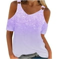 thumbnail image 1 of DPTALR Chemise à Épaules Dénudées à Manches Courtes à Col Rond Imprimée Décontractée et à la Mode pour Femmes, 1 of 3