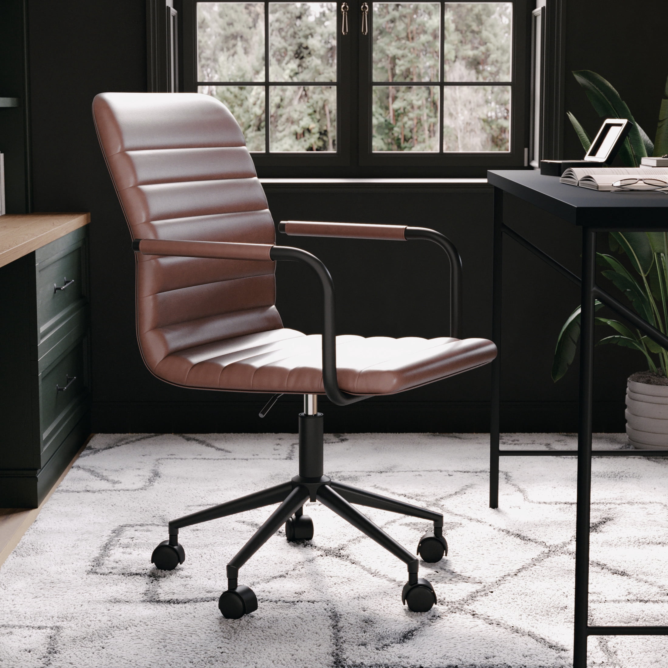 Martha Stewart Taytum Upholstered Office Chair in Saddle Brown/Oil Rubbed Bronze