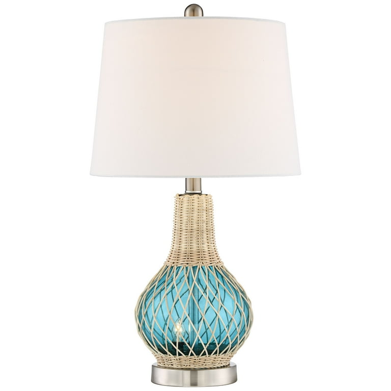 360 Lighting Alana Coastal Accent Table Lamp 22 3 4 High Rope Blue Glass Gourd with Nightlight LED White Fabric Drum Shade for Bedroom Living Room
