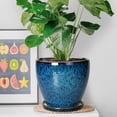 thumbnail image 4 of Ordivic 8 Inch Medium Reactive Glaze Ceramic Planter with Drainage Hole & Saucer, Indoor Outdoor Large Flower Pot for Houseplants, 4 of 6