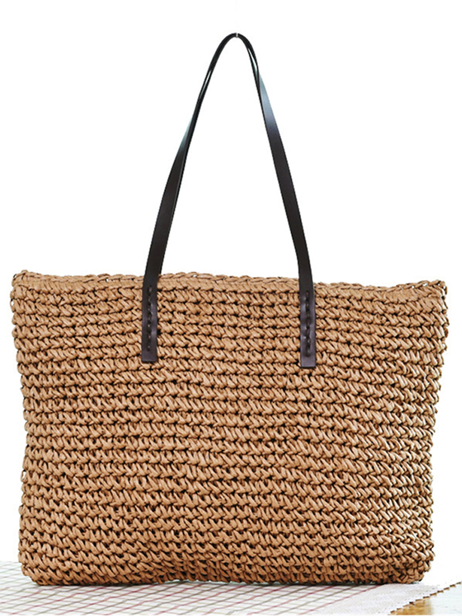 Handmade Women Handbag Summer Beach Bag Rattan Woven Knitted Straw Shoulder Bag 