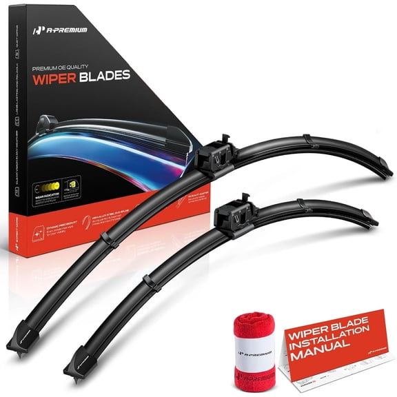 A-Premium Pack of 2 Windshield Wiper Blades with Wear Indicator & Towel - Compatible with Mercedes-Benz GLE350, GLE450, GLE450e, GLE580, GLS450, GLE53-26" and 22", MB Connector, Left and Right