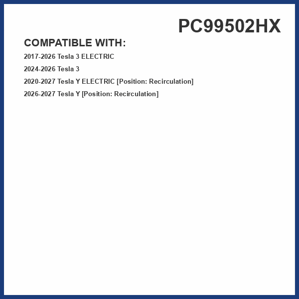 PUREFLOW PC99502HX HEPA Cabin Air Filter | Fits 2020-2027 Tesla Y; 2017-2026 3