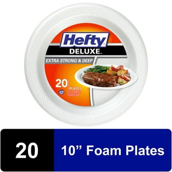 Hefty Deluxe Extra Strong & Deep Foam Plates, Round, White, 10.25 Inch, 20 Count