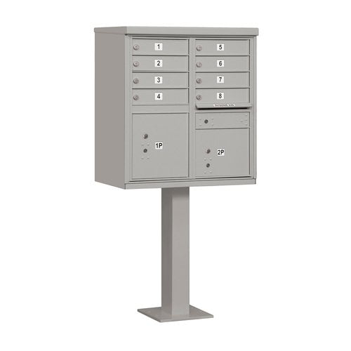 Cluster Box Unit (Includes Pedestal and Master Commercial Locks) - 8 A Size Doors - Type I - Gray - Private Access