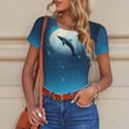 thumbnail image 4 of KLL Women 's Crew Neck Bodysuit Jumpsuits Night Sky Moon Dolphin Print Short onesies Stretch T Shirts, 4 of 5