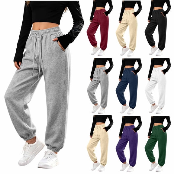 XUNKUSGA Women's Baggy Sweatpants Casual High Elastic Waist Cinch Bottom Sweat Pants Soft Comfy Solid Color Joggers Athletic Pants with Pockets and Drawstring S