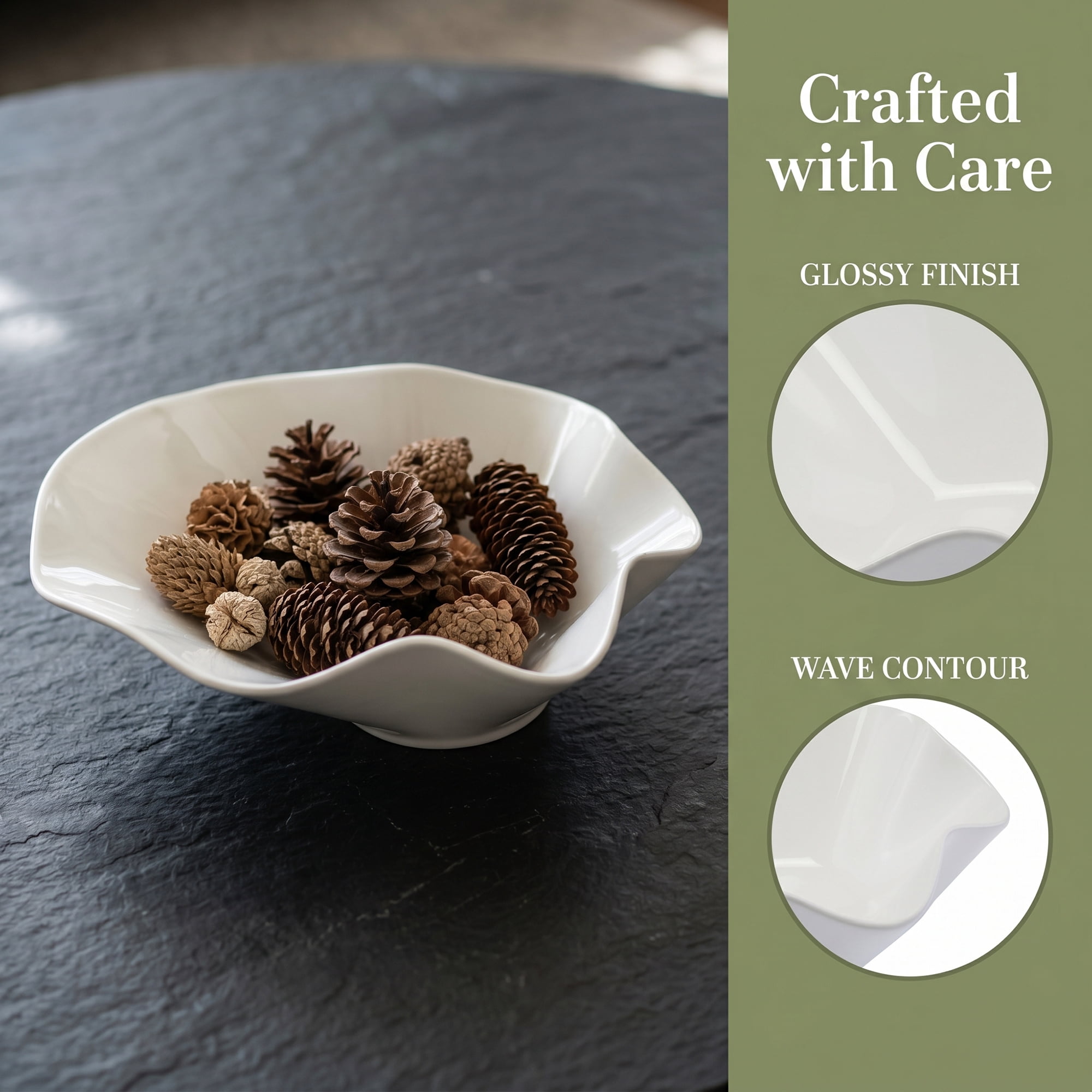 Unique Bargains Ceramic Artistic Underglaze Serving Bowl White 10.2" x 8.7" x 3.5"