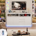 thumbnail image 3 of Hiphuta 63" Wide Farmhouse TV Stand Fits Up to 70 Inch TVs, Entertainment Center with RGB LED Lights, Wood Grain Media Console with Charging Station, White, 3 of 8