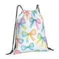 thumbnail image 3 of Leisure Draw String Mouth Backpack 16 X 14 Woven Band Durable Not Easy To Fall Off In Travel Portable Draw String Design Watercolor Rainbow Ribbon Bow Pattern, 3 of 8