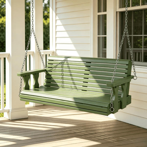 Ktaxon 4FT Wooden Porch Swing, 880LB Capacity Green Hanging Bench with Chains for Outdoor