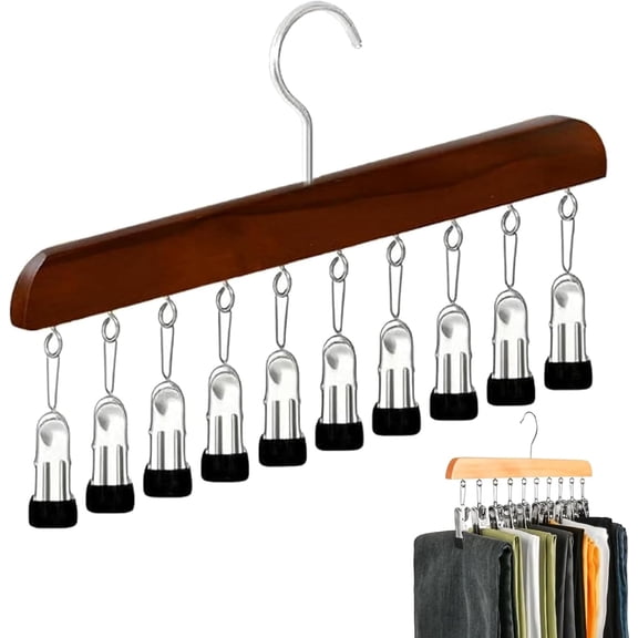 CLIQKWEN Closet Organizer with 10/12 Clips - 10 Clip Hanger Space Saving Hanging Closet Organizer, 360° Rotating Metal Hanger with Silicone Lining for Leggings Pants Scarves